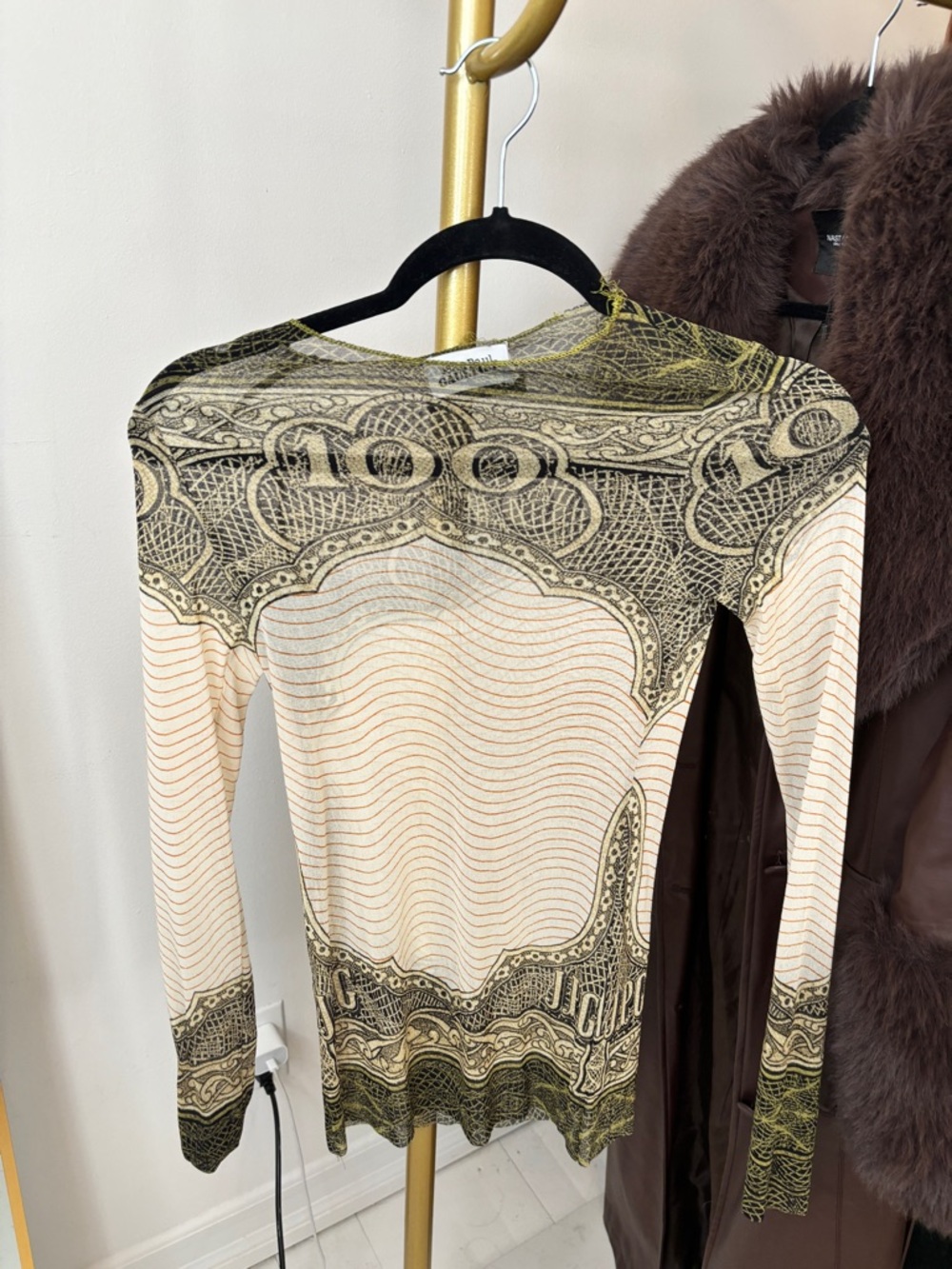 Jean Paul Gaultier Cream and Olive Script-Print Long Sleeve Top - Picture 4 of 7